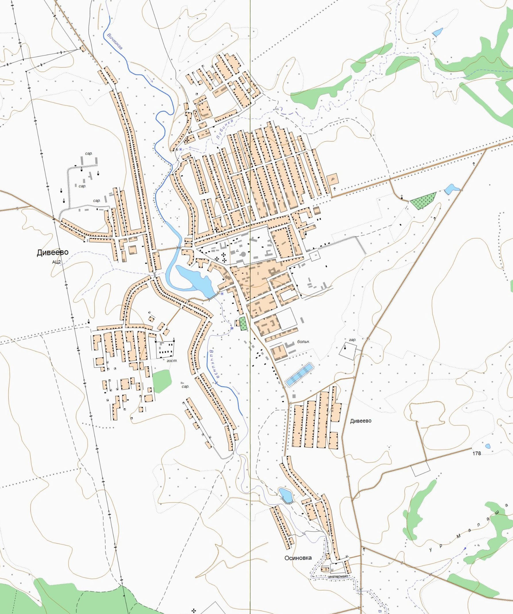 Топографическая карта Дивеево